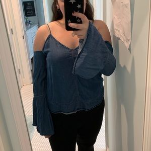Denim cold shoulder blouse